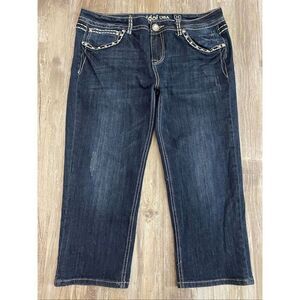 LA Idol Mid Rise Capri Jeans Rhinestone Embroidered Women’s Junior’s Sz 15